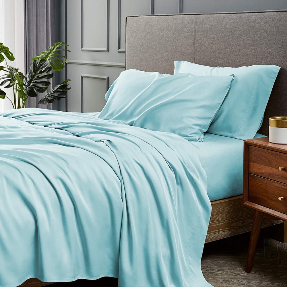 AQUA - 6 Piece Bamboo Bed Sheet Set Deep Pockets - ALL SIZES